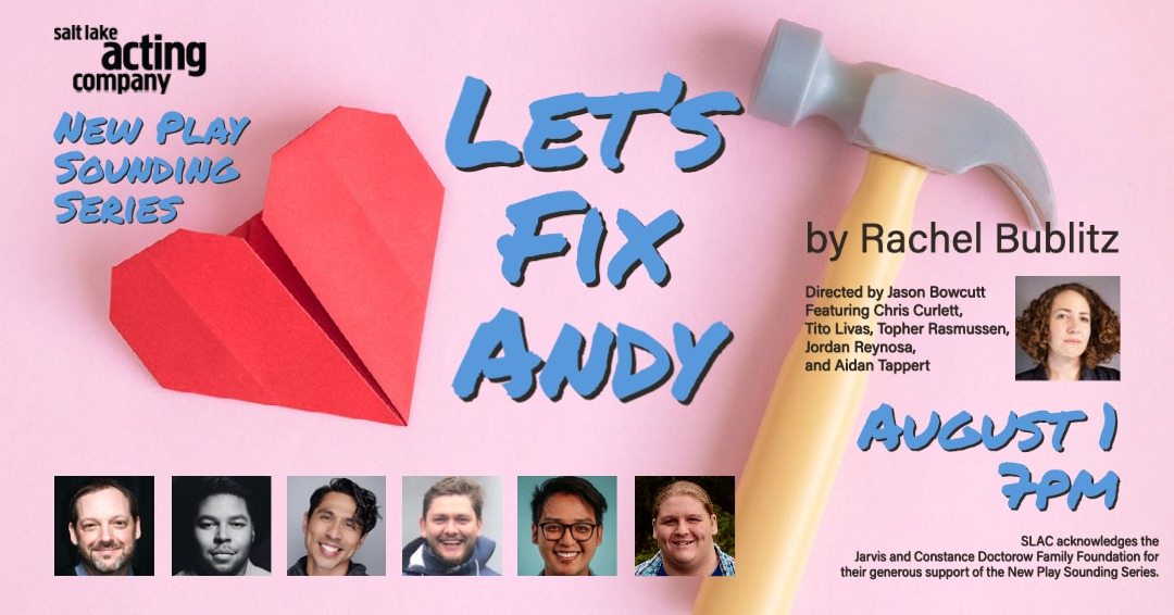 "Let's Fix Andy" promo artwork featuring an abstract image of a paper heart and hammer. Show credits are also included.